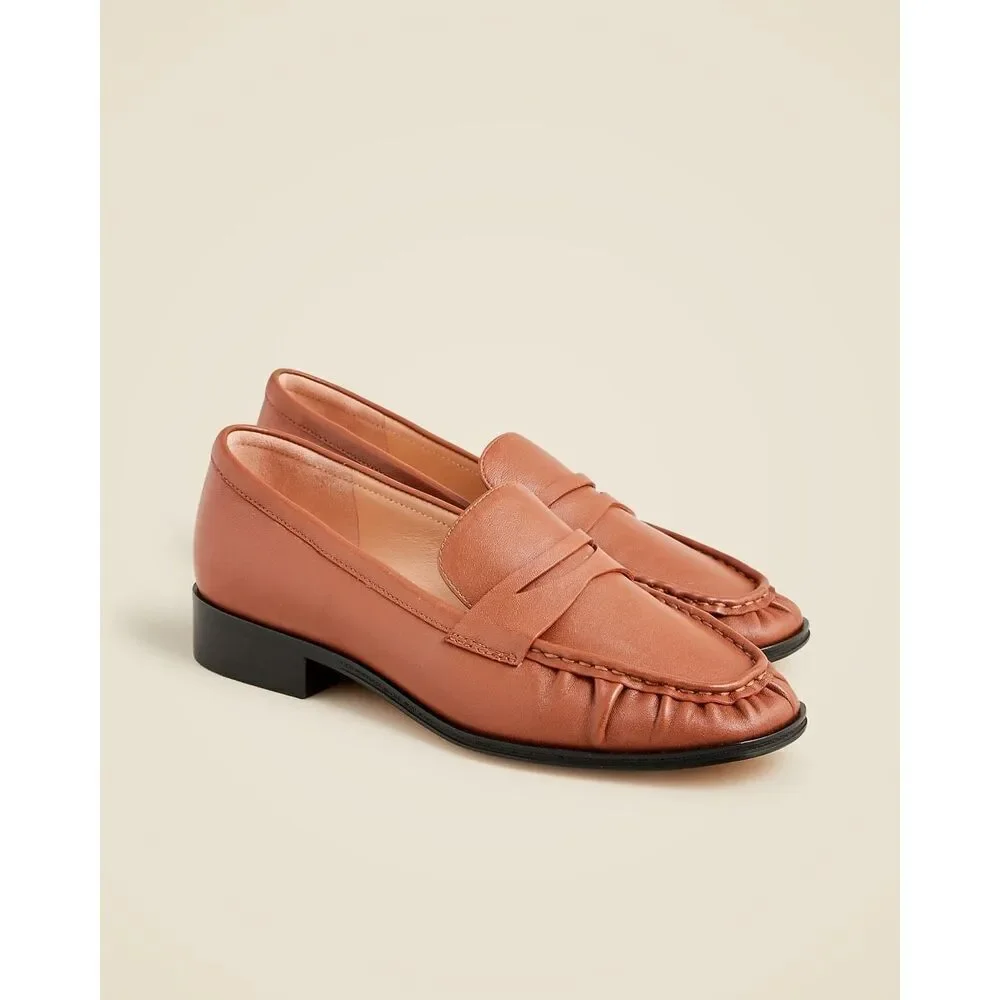 J. Crew Women’s Cognac Brown Leather Maison Ruched Slip In Loafers